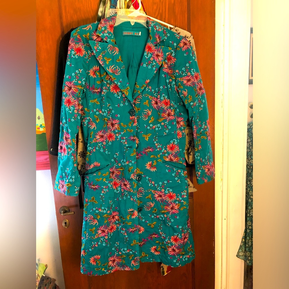 Johnny Was Turquoise Embroidered Trench Coat